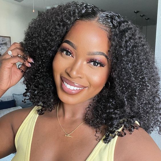 Short Bob Kinky Curly Human Hair Wig 13x4 Lace Front Wig 200 Density Full And Thick