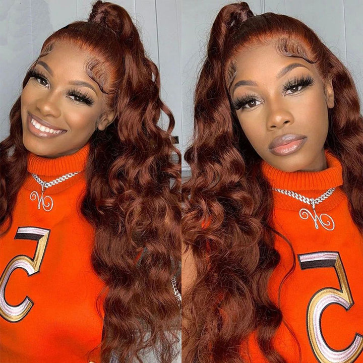 reddish brown body wave wig