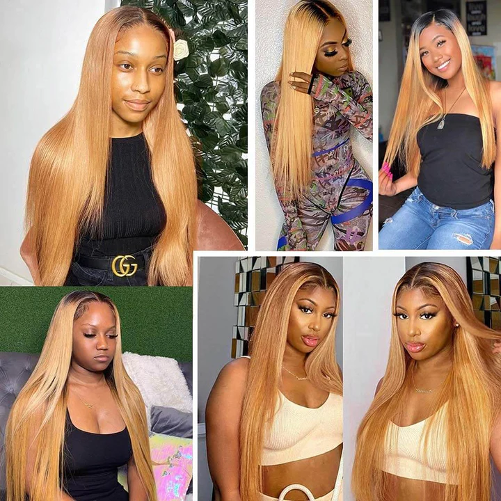 Aliglossy Two Tone 1B 27 250 Density Ombre Honey Blonde 1B 99J Red 13x4 Lace Front Human Hair Wigs