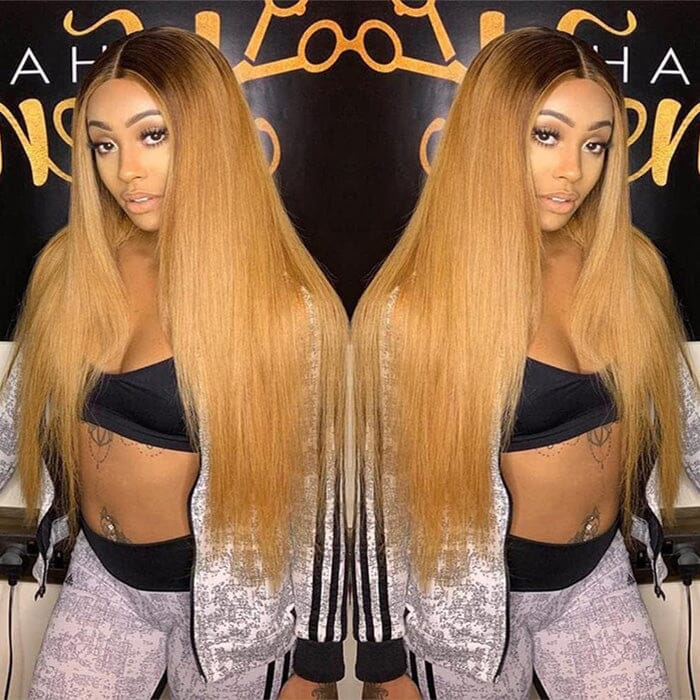 Aliglossy Two Tone 1B 27 250 Density Ombre Honey Blonde 1B 99J Red 13x4 Lace Front Human Hair Wigs