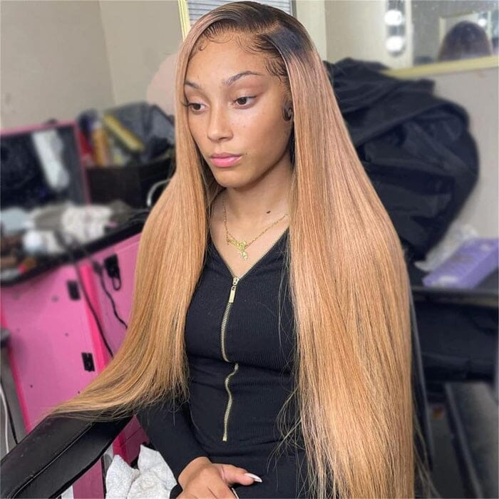 Aliglossy Two Tone 1B 27 250 Density Ombre Honey Blonde 1B 99J Red 13x4 Lace Front Human Hair Wigs