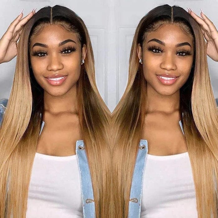 Aliglossy Two Tone 1B 27 250 Density Ombre Honey Blonde 1B 99J Red 13x4 Lace Front Human Hair Wigs