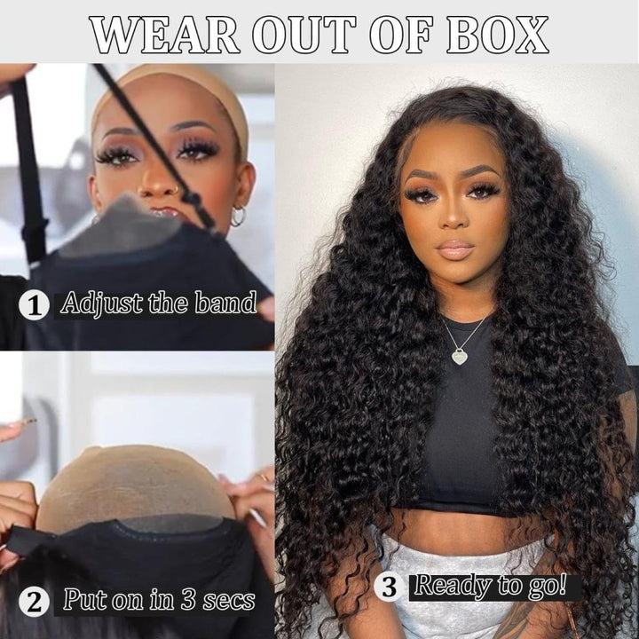AliGlossy Glueless Deep Wave Wig - Pre-Cut 4x4/5x5 HD Lace Closure Human Hair Wig for Beginners 180 Density