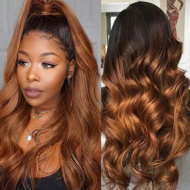 13x6 HD lace front wig, 1B27/1B30 color, 180% density human hair