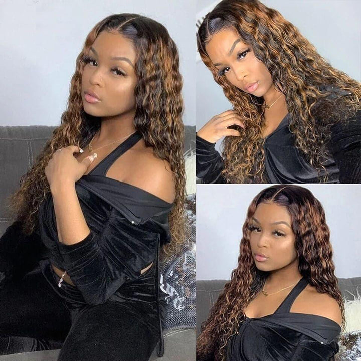 180% density P4/27 Highlight Deep Wave lace front wig, HD transparent lace