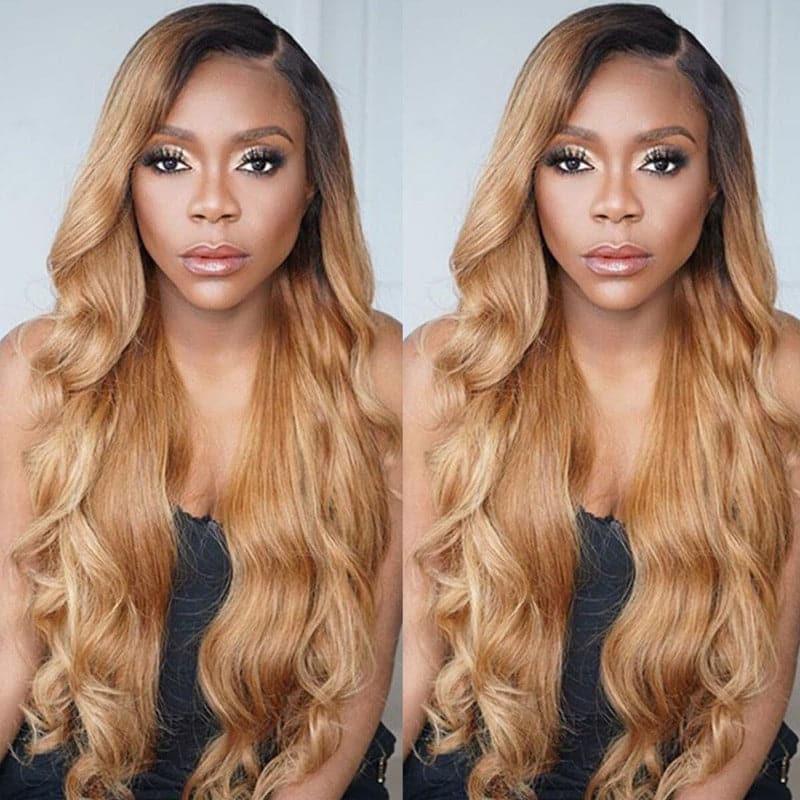 Ombre 1B27 1B30 Body Wave human hair wig, 180% density, 13x6 lace