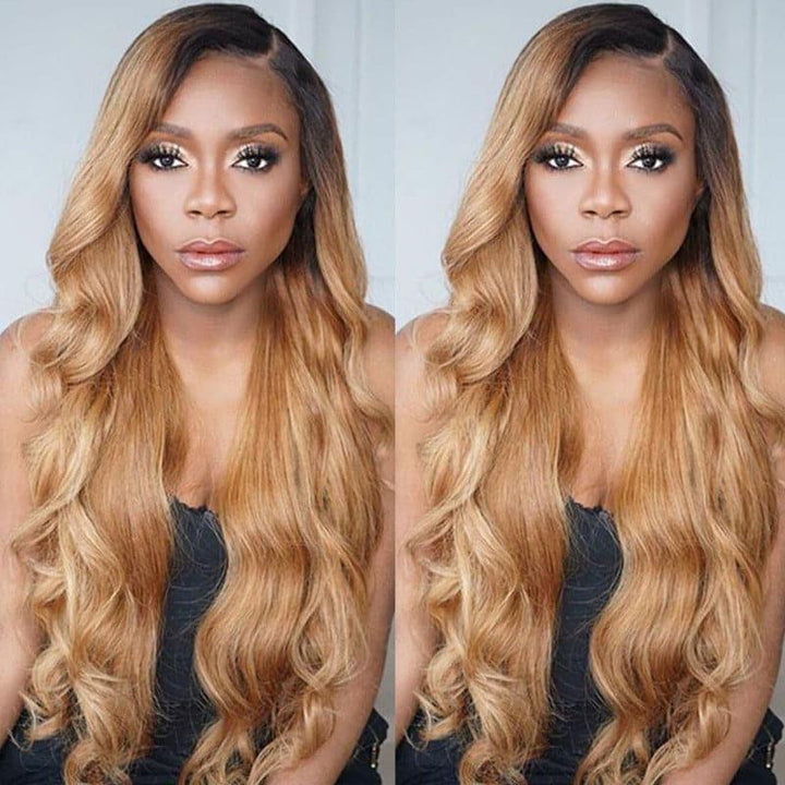 Ombre 1B27 1B30 Body Wave human hair wig, 180% density, 13x6 lace